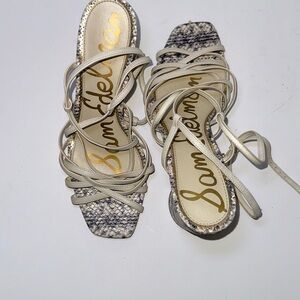 Sam Edelman Gray and Cream Lace-Up Heels
